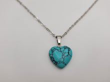 Load image into Gallery viewer, Handmade Crystal Necklace Silver Tone Heart Turquoise Healing Crystal Point Necklace