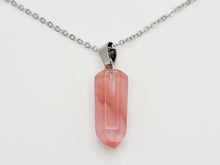 Load image into Gallery viewer, Crystal Necklace Silver Tone Strawberry Quartz Pendant Necklace Handmade