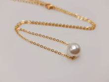 Load image into Gallery viewer, Pearl Pendant necklace, 18mm gold plated pewter charm, Round Pearl Necklace