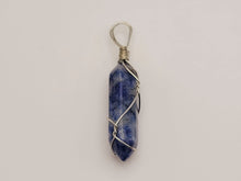 Load image into Gallery viewer, Blue Soladite Handmade Point Necklace Hexagon Chain Silver wire