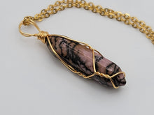 Load image into Gallery viewer, Natural Rhodonite Handmade Point Necklace  Gold Tone