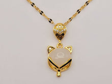 Load image into Gallery viewer, Natural Milky Quartz Handmade Kitten Necklace Gold Tone