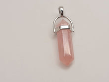 Load image into Gallery viewer, Rose Quartz Handmade Point Necklace Hexagon Chain Pendant Silver Tone