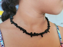 Load image into Gallery viewer, Black Obsidian Chip Choker Necklace Silver tone Gorgeous Choker