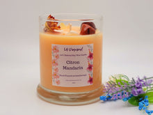 Load image into Gallery viewer, Citron Mandarin Natural Soy Wax Candle Highly Scented with Carnelian Crystals