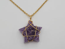 Load image into Gallery viewer, Natural Handmade RAW Crystal Necklace Gold Wire Wrapped Amethyst Healing Crystal Star Necklace
