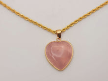 Load image into Gallery viewer, Genuine Natural Handmade Crystal Choker Necklace Gold Tone Heart shaped Rose Quartz Crystal Necklace