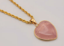 Load image into Gallery viewer, Genuine Natural Handmade Crystal Choker Necklace Gold Tone Heart shaped Rose Quartz Crystal Necklace