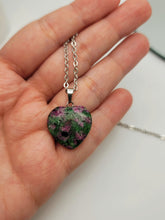 Load image into Gallery viewer, Crystal Necklace Silver BloodStone Healing Crystal Heart Necklace Silver tone