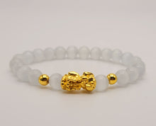 Load image into Gallery viewer, 19 CM White Cat Eye Beaded Feng Shui Bracelet 8mm Stretch Perfect Gift for Her or Him