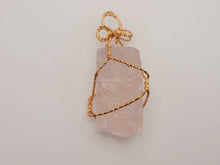 Load image into Gallery viewer, Natural Crystal Raw Wire Wrapped Gold Necklace Rose Quartz, Love stone