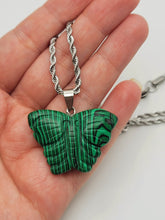 Load image into Gallery viewer, Choker Necklace Silver Tone Malachite Healing Crystal Butterfly Necklace