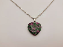 Load image into Gallery viewer, Crystal Necklace Silver BloodStone Healing Crystal Heart Necklace Silver tone