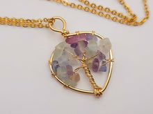 Load image into Gallery viewer, Natural Crystal Necklace Gold Wire Wrapped Fluorite Tree of Life