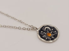 Load image into Gallery viewer, Sun and Moon necklace, 18mm gold plated pewter charm, Necklace