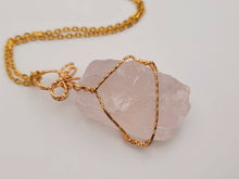 Load image into Gallery viewer, Natural Crystal Raw Wire Wrapped Gold Necklace Rose Quartz, Love stone