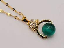 Load image into Gallery viewer, Elegant 18-Inch Gold Tone Necklace with Green Cat Eye Pendant - Stylish Minimalist Gift for Her