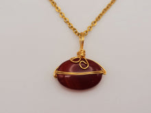 Load image into Gallery viewer, Gold Wire Wrapped Carnelian Healing Crystal Round Necklace Gold tone Handmade