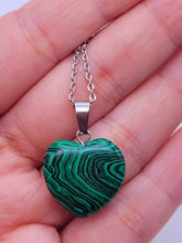 Load image into Gallery viewer, Crystal Necklace Silver Wire Malachite Heart Healing Crystal Necklace