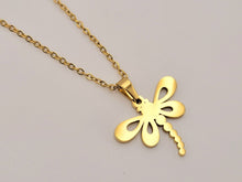 Load image into Gallery viewer, Dragonfly Pendant Necklace - Trendy Dragonfly necklace Gold tone