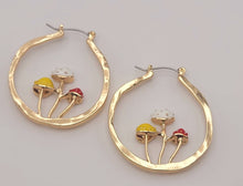 Load image into Gallery viewer, Mushroom earrings , unique forest jewelry , colorful hammered jewelry ,