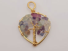 Load image into Gallery viewer, Natural Crystal Necklace Gold Wire Wrapped Fluorite Tree of Life