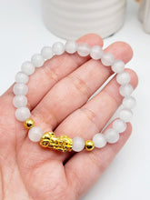 Load image into Gallery viewer, 19 CM White Cat Eye Beaded Feng Shui Bracelet 8mm Stretch Perfect Gift for Her or Him