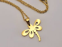 Load image into Gallery viewer, Dragonfly Pendant Necklace - Trendy Dragonfly necklace Gold tone