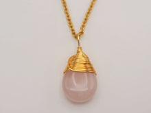 Load image into Gallery viewer, Gold Wire Wrapped Rose Quartz Healing Crystal Necklace