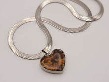 Load image into Gallery viewer, Crystal Necklace Silver Tone Herringbone Choker necklace Tiger's Eye
