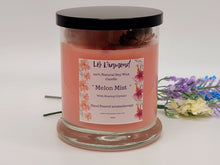 Load image into Gallery viewer, Melon Mist Natural Soy Wax Candle Highly Scented with Rose Quartz Crystals
