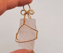 Load image into Gallery viewer, Natural Crystal Raw Wire Wrapped Gold Necklace Rose Quartz, Love stone
