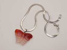 Load image into Gallery viewer, Butterfly Crystal Choker Necklace Silver Tone Carnelian Pendant Necklace