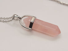 Load image into Gallery viewer, Rose Quartz Handmade Point Necklace Hexagon Chain Pendant Silver Tone