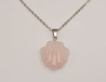 Load image into Gallery viewer, Natural Handmade Crystal Necklace Silver Tone Rose Quartz Sea Shell Pendant Necklace