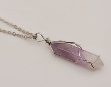 Load image into Gallery viewer, Silver tone Amethyst Wire wrapped Crystal Necklace