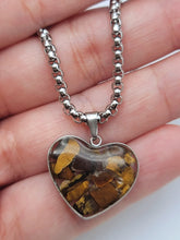 Load image into Gallery viewer, Crystal Necklace Silver Tone Herringbone Choker necklace Tiger's Eye