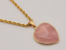 Load image into Gallery viewer, Genuine Natural Handmade Crystal Choker Necklace Gold Tone Heart shaped Rose Quartz Crystal Necklace