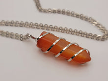 Load image into Gallery viewer, Silver tone Carnelian Wire wrapped Crystal Necklace