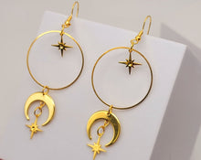 Load image into Gallery viewer, Handmade Moon Star Natural Drop Earrings , Sun Sol