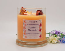 Load image into Gallery viewer, Citron Mandarin Natural Soy Wax Candle Highly Scented with Carnelian Crystals