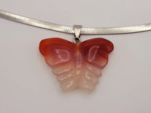 Load image into Gallery viewer, Butterfly Crystal Choker Necklace Silver Tone Carnelian Pendant Necklace