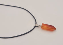 Load image into Gallery viewer, Crystal Necklace Silver Leather Carnelian Point Healing Crystal Necklace