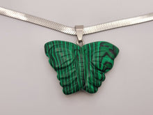 Load image into Gallery viewer, Butterfly Crystal Choker Necklace Silver Tone Malachite Pendant Necklace