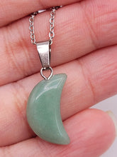 Load image into Gallery viewer, Natural Handmade Crystal Necklace Silver Tone Green Aventurine Healing Crystal MOON Necklace