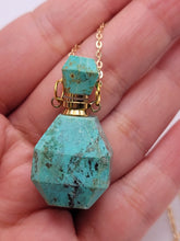 Load image into Gallery viewer, Natural Crystal perfume Bottle Necklace Amazonite Gold Tone