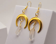 Load image into Gallery viewer, Clear Quartz Earrings Handmade, Cute earrings Irregular crescent moons,