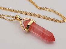 Load image into Gallery viewer, Crystal Point Necklace Gold Tone Strawberry Quartz Pendant Necklace