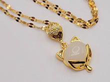 Load image into Gallery viewer, Natural Milky Quartz Handmade Kitten Necklace Gold Tone