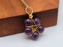 Load image into Gallery viewer, Crystal Necklace Gold Wire Wrapped Amethyst Healing Stone Necklace Gold tone